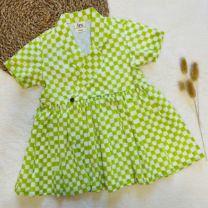 Infants Collared Frock: Green Checks