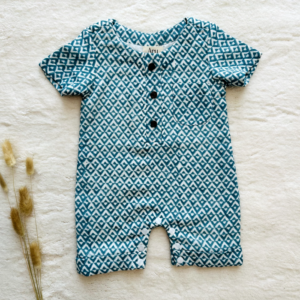 Infants Romper: Teal Geometric print