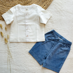 Infants Shirt-Shorts Set: White with Blue