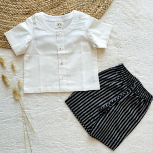 Infants Shirt-Shorts Set: White with Black