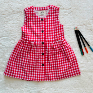 Infants Pocketed Frock: Red Checks