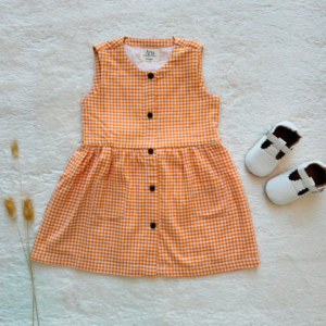 Infants Pocketed Frock: Yellow Checks