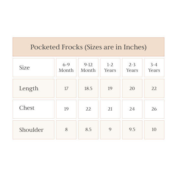 Pocketed Frocks (Sizes are in Inches)