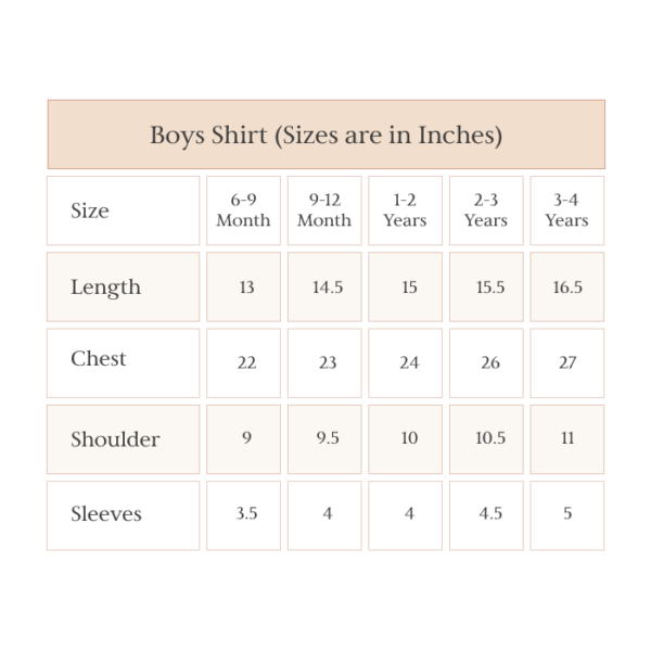 Boys Shirt (Sizes are in Inches)