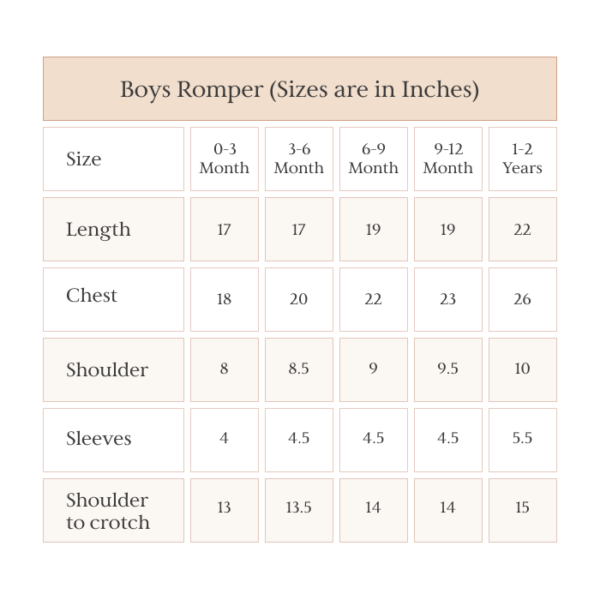 Boys Romper (Sizes are in Inches)