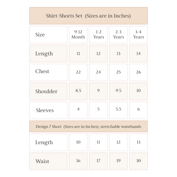 Shirt-Shorts Set (Sizes are in Inches)